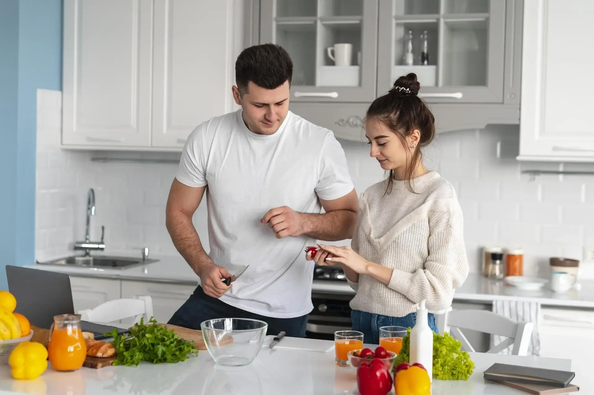 Young Couple Cooking Home